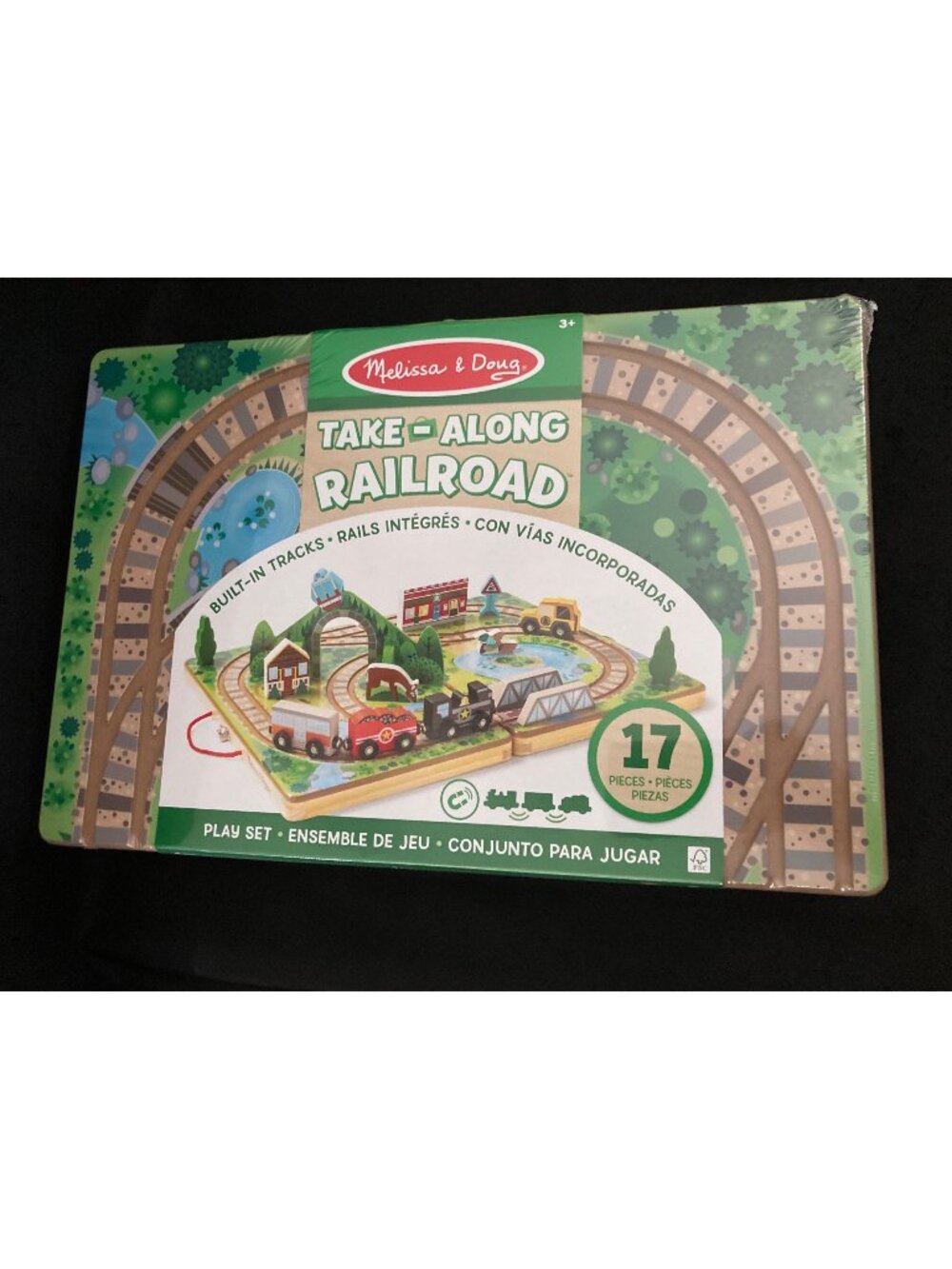 Melissa & Doug 17-Piece Wooden Take-Along Tabletop Railroad and Trains, for Kids